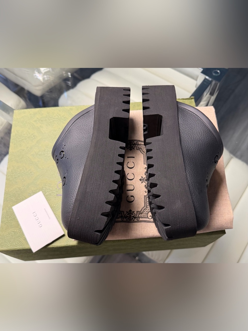 Gucci Black Perforated GG Platform Clog Mules - Picture 6 of 10